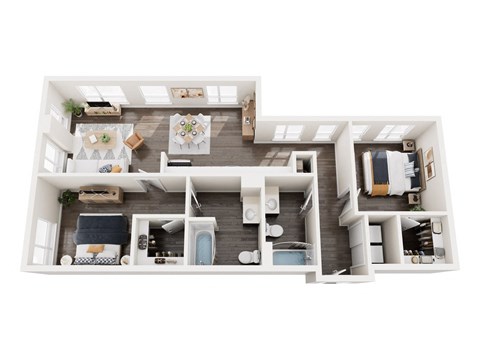 Floor plan for 2 beds, 2 baths, 1041 sqft